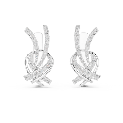 0.51CTW Diamond Ribbon Knot Huggie Earrings in Yellow Gold