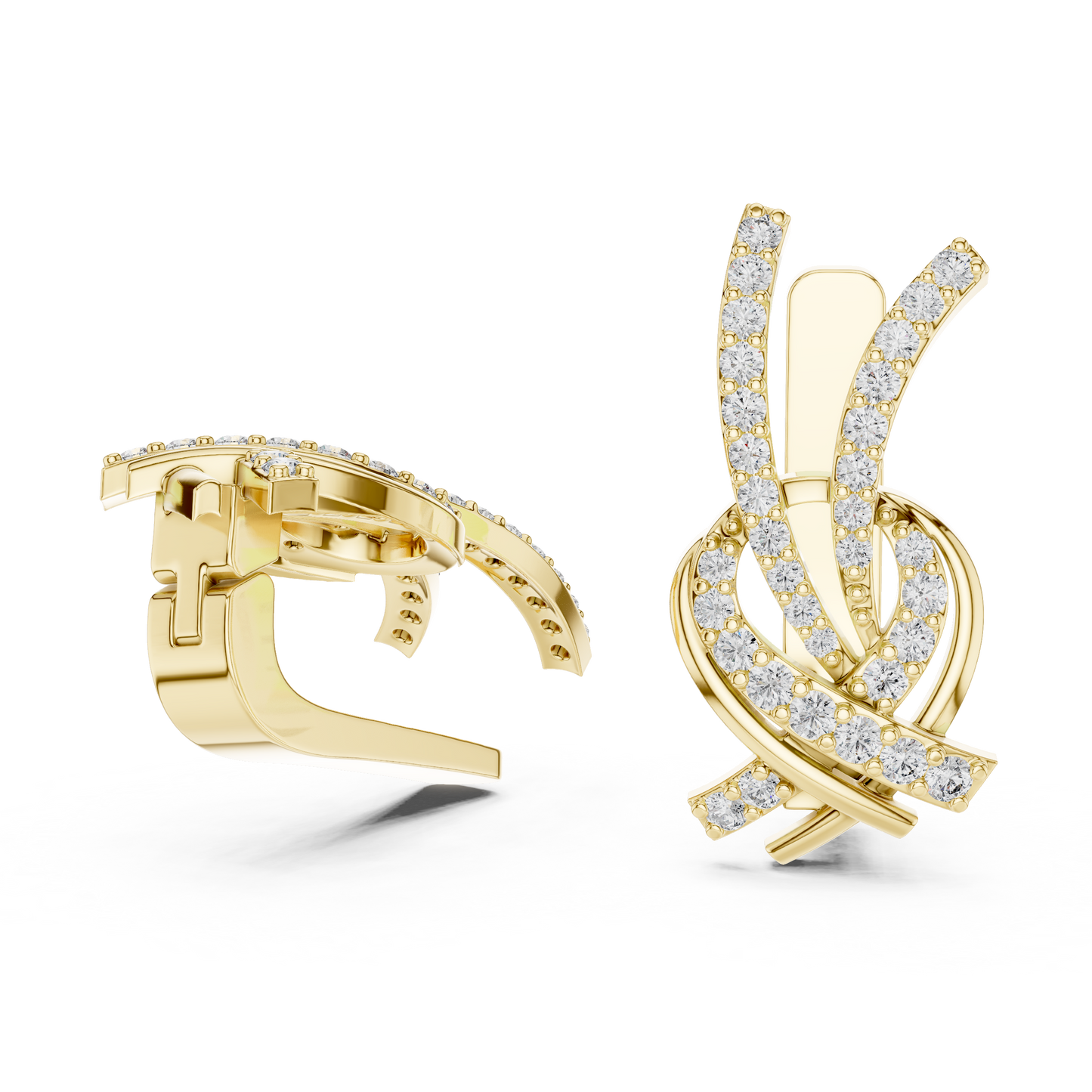 0.51CTW Diamond Ribbon Knot Huggie Earrings in Yellow Gold