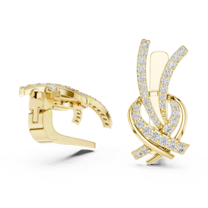 0.51CTW Diamond Ribbon Knot Huggie Earrings in Yellow Gold