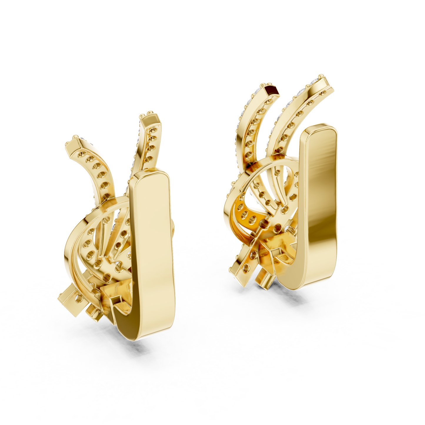 0.51CTW Diamond Ribbon Knot Huggie Earrings in Yellow Gold