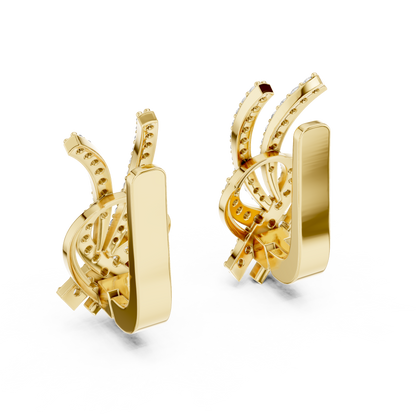 0.51CTW Diamond Ribbon Knot Huggie Earrings in Yellow Gold