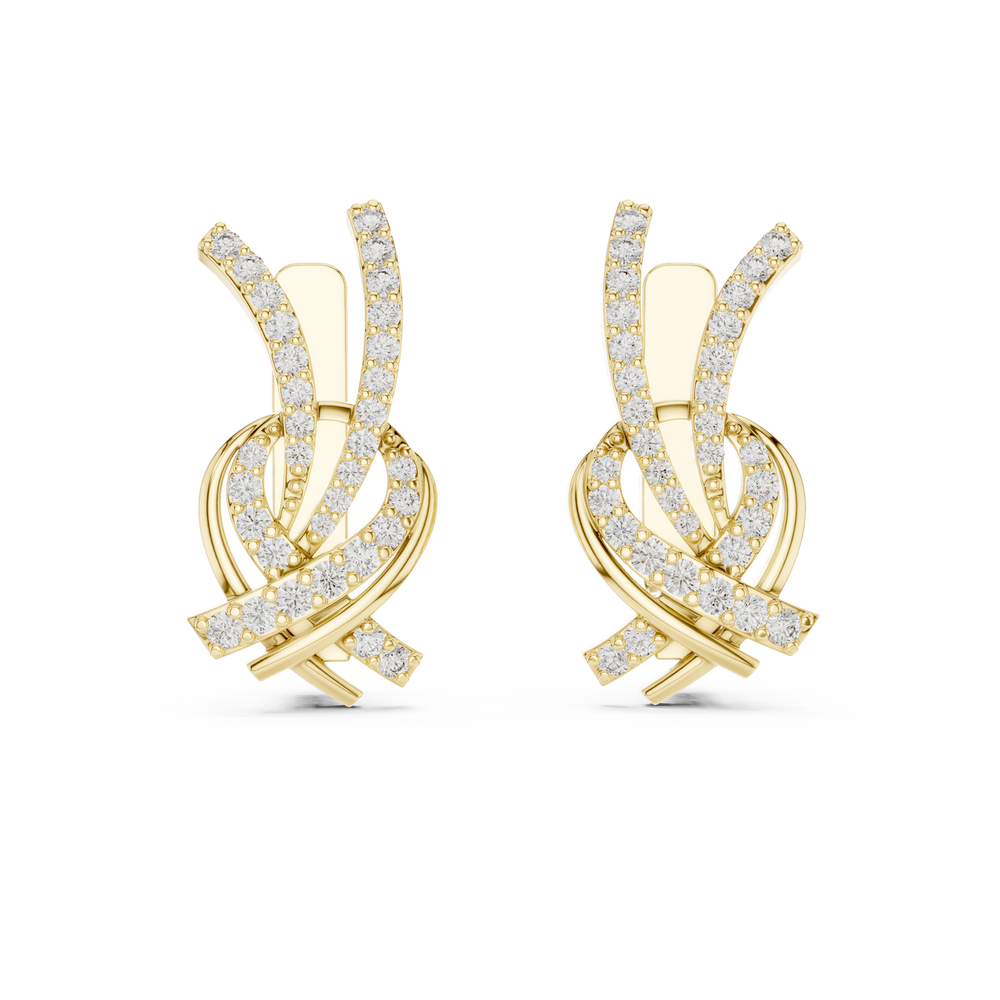 0.51CTW Diamond Ribbon Knot Huggie Earrings in Yellow Gold