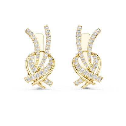 0.51CTW Diamond Ribbon Knot Huggie Earrings in Yellow Gold