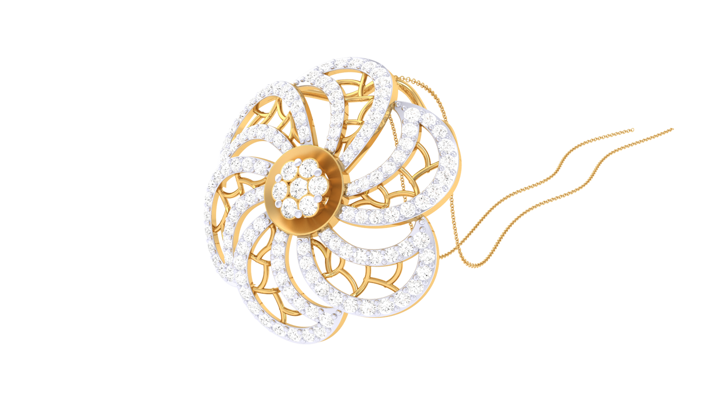Filigree Petals Bloom Pendant In Gold - 1.04 Ct Brilliant Cut Diamonds