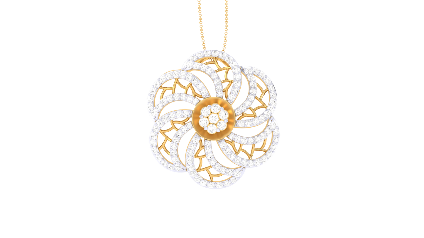 Filigree Petals Bloom Pendant In Gold - 1.04 Ct Brilliant Cut Diamonds