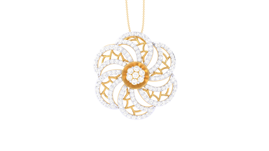 Filigree Petals Bloom Pendant In Gold - 1.04 Ct Brilliant Cut Diamonds