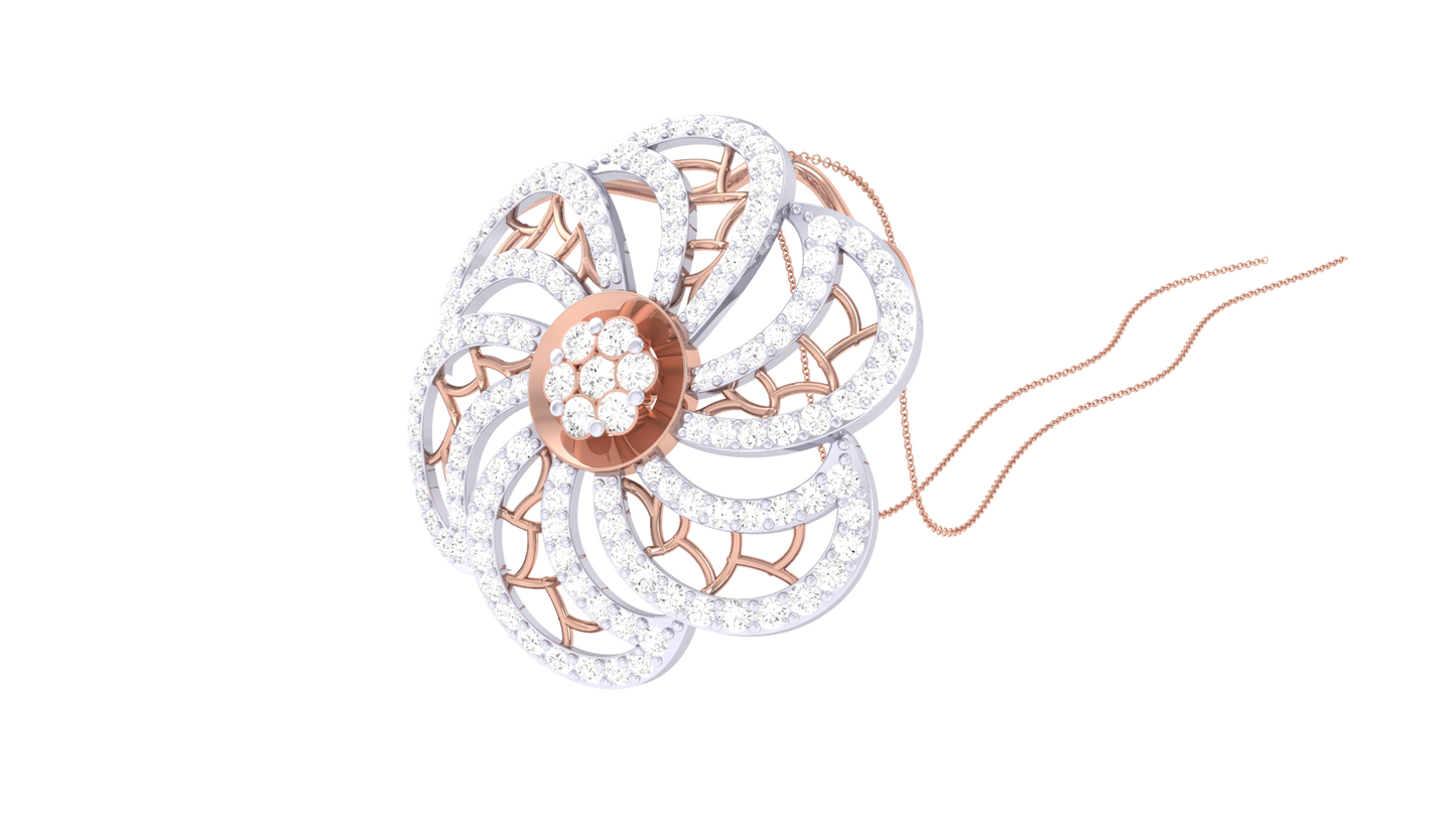 Filigree Petals Bloom Pendant In Gold - 1.04 Ct Brilliant Cut Diamonds