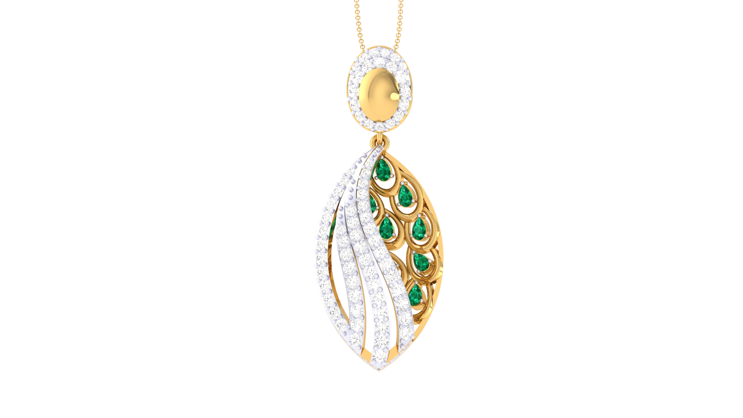 Peacock-Inspired Teardrop Pendant In Gold - 0.82 Ct Brilliant Cut Diamonds