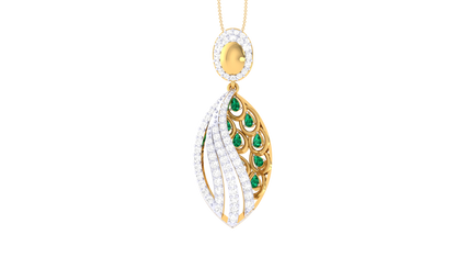 Peacock-Inspired Teardrop Pendant In Gold - 0.82 Ct Brilliant Cut Diamonds