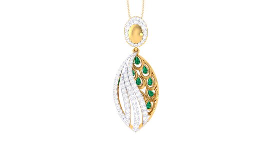 Peacock-Inspired Teardrop Pendant In Gold - 0.82 Ct Brilliant Cut Diamonds