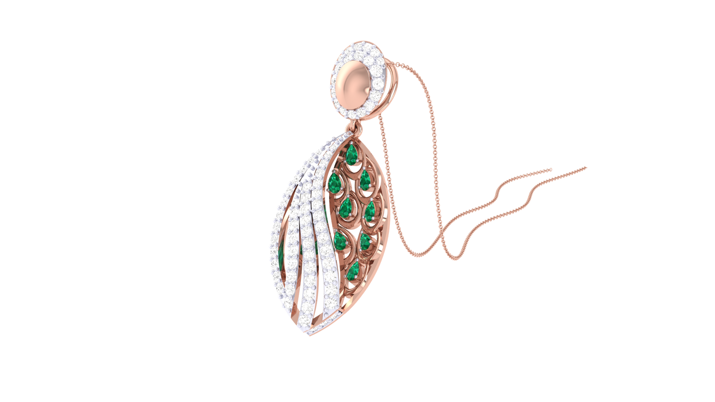 Peacock-Inspired Teardrop Pendant In Gold - 0.82 Ct Brilliant Cut Diamonds