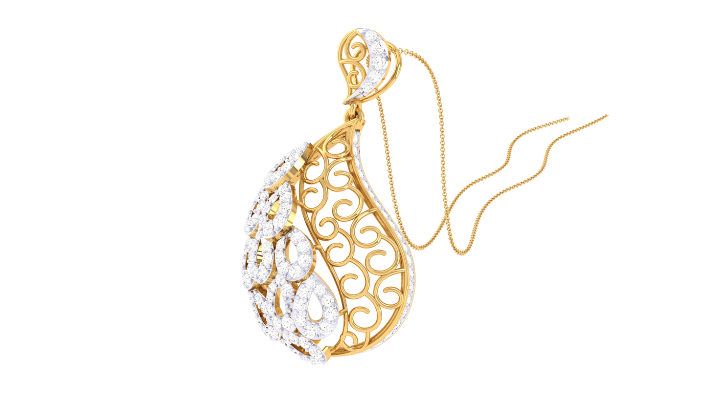 Filigree Teardrop Pendant In Yellow Gold - 0.82 Ct Dazzling Diamonds