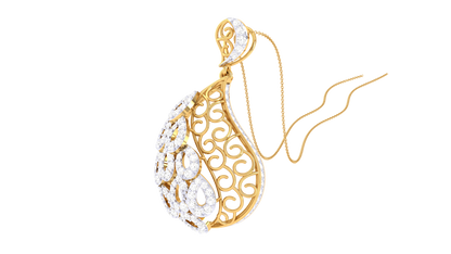 Filigree Teardrop Pendant In Yellow Gold - 0.82 Ct Dazzling Diamonds