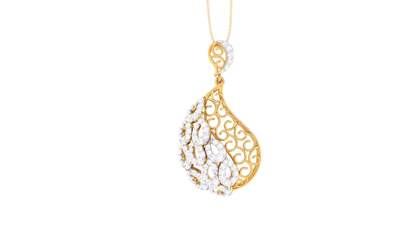 Filigree Teardrop Pendant In Yellow Gold - 0.82 Ct Dazzling Diamonds