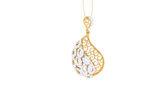 Filigree Teardrop Pendant In Yellow Gold - 0.82 Ct Dazzling Diamonds