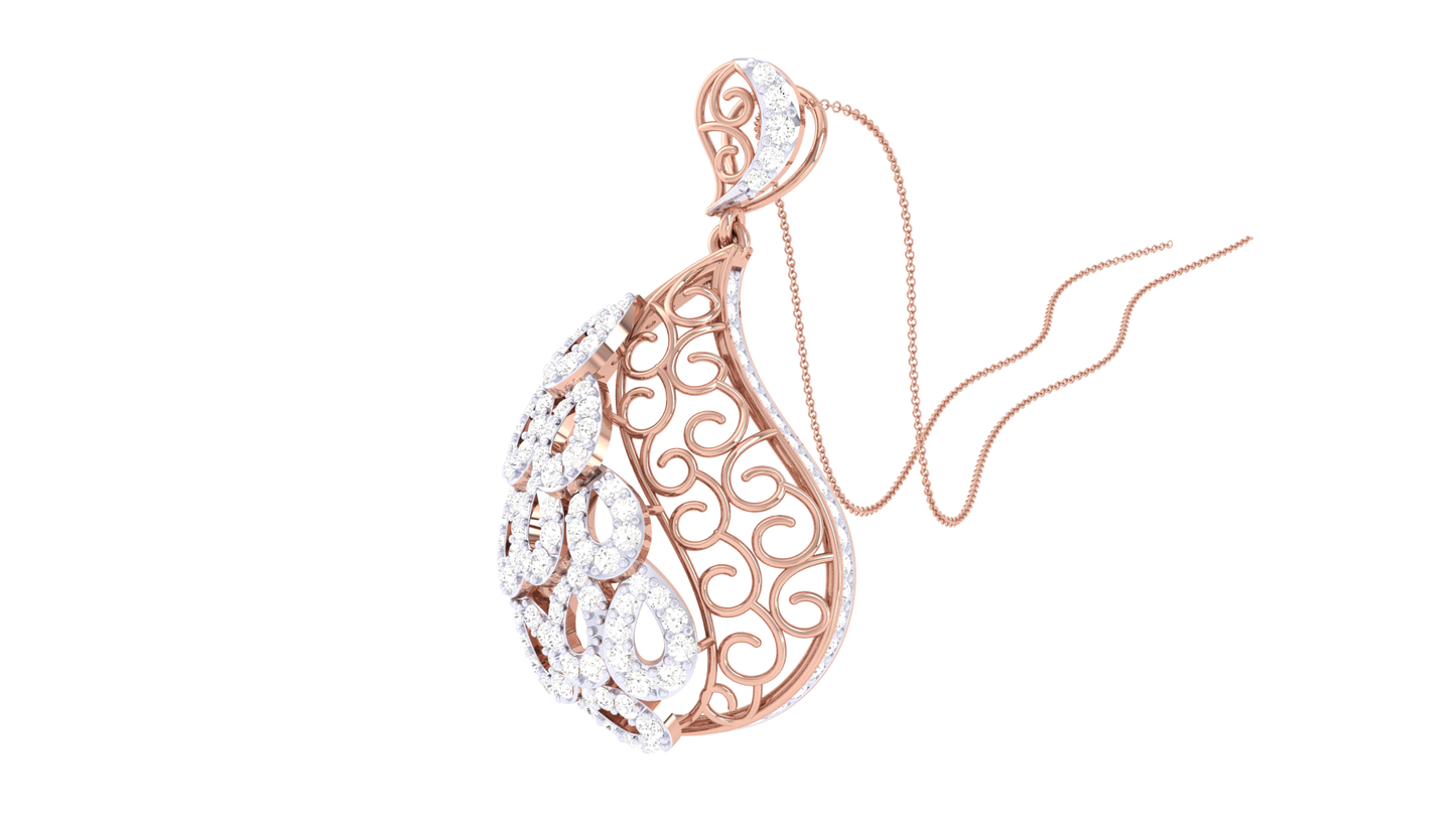 Filigree Teardrop Pendant In Yellow Gold - 0.82 Ct Dazzling Diamonds
