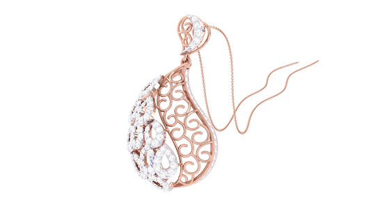 Filigree Teardrop Pendant In Yellow Gold - 0.82 Ct Dazzling Diamonds