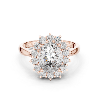2.56CTW Oval Cut Diamond Sunburst Halo Engagement Ring in Yellow Gold