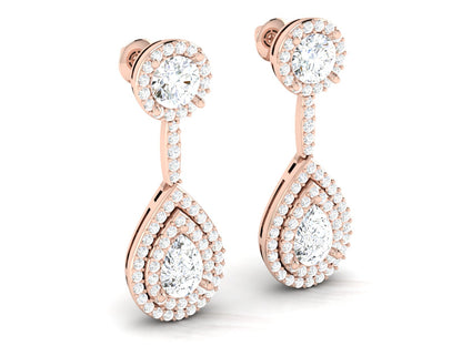 Teardrop Double Halo Drop Earrings In Rose Gold - 5.02 Ct Round Brilliant Cut Diamonds