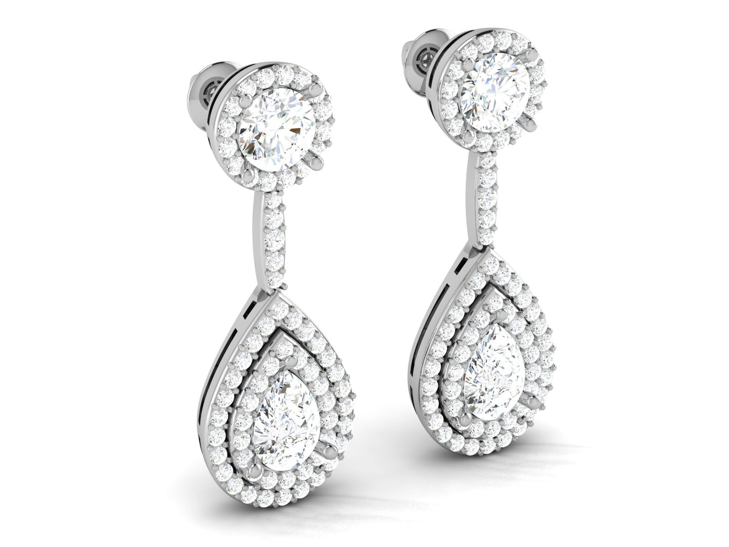 Teardrop Double Halo Drop Earrings In Rose Gold - 5.02 Ct Round Brilliant Cut Diamonds