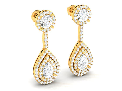 Teardrop Double Halo Drop Earrings In Rose Gold - 5.02 Ct Round Brilliant Cut Diamonds