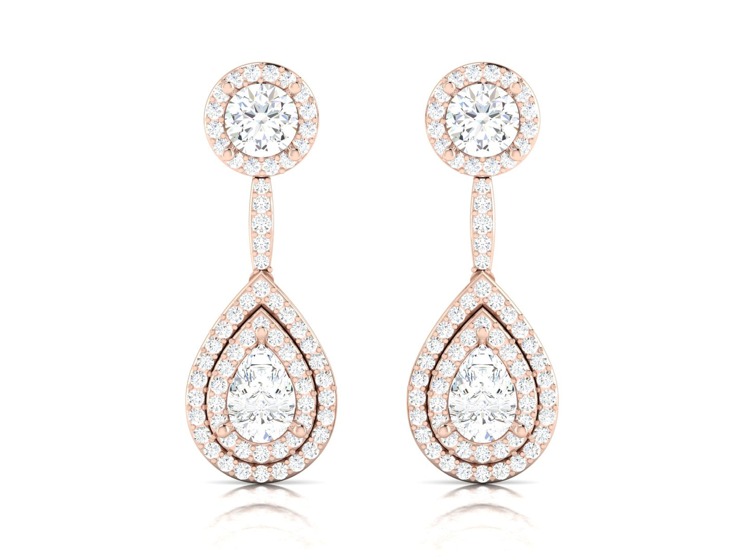 Teardrop Double Halo Drop Earrings In Rose Gold - 5.02 Ct Round Brilliant Cut Diamonds