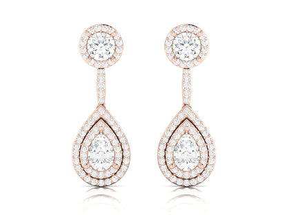 Teardrop Double Halo Drop Earrings In Rose Gold - 5.02 Ct Round Brilliant Cut Diamonds
