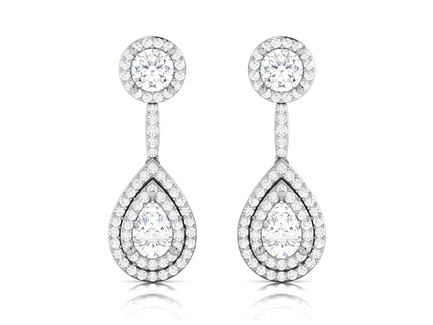 Teardrop Double Halo Drop Earrings In Rose Gold - 5.02 Ct Round Brilliant Cut Diamonds