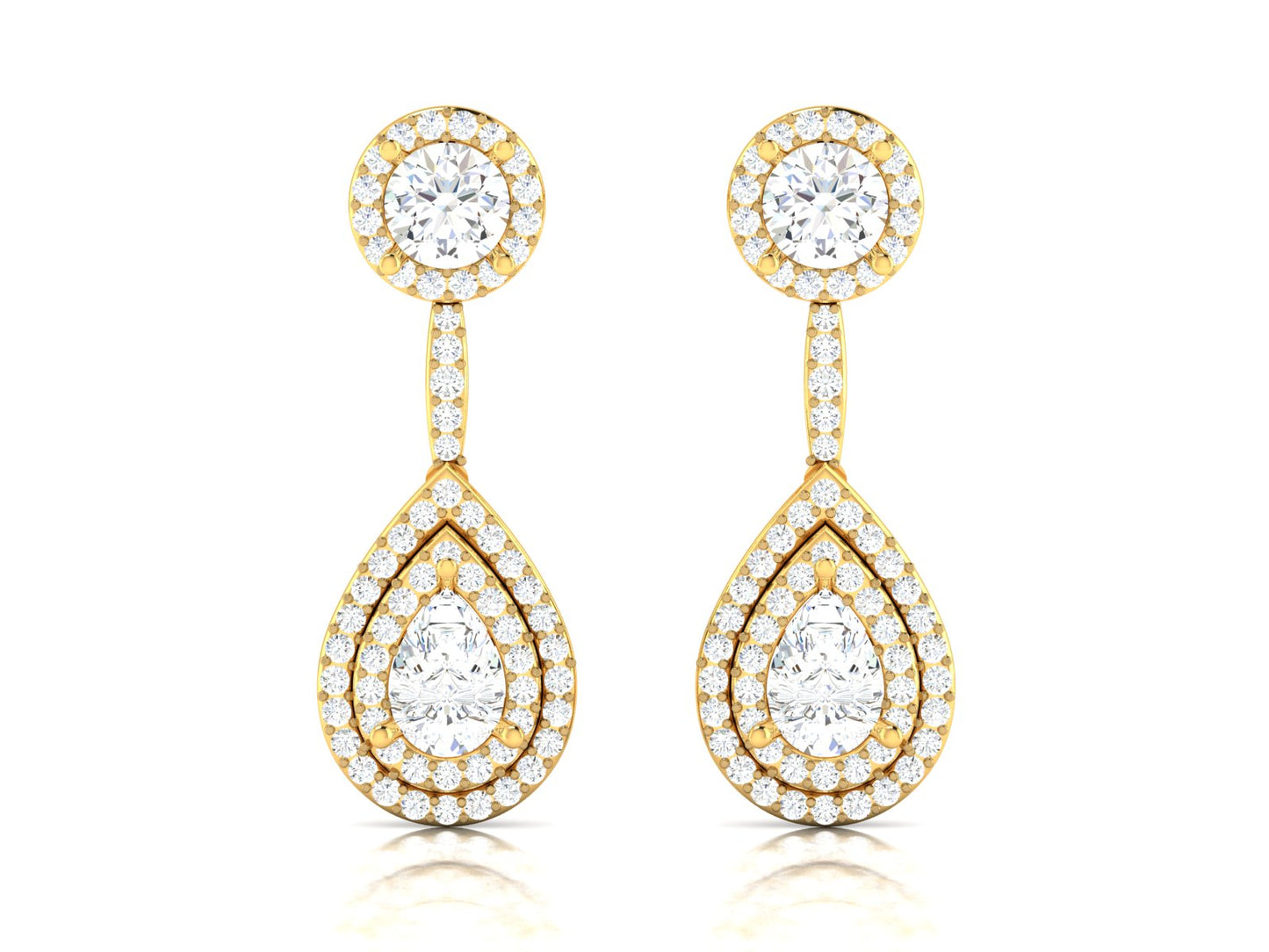Teardrop Double Halo Drop Earrings In Rose Gold - 5.02 Ct Round Brilliant Cut Diamonds
