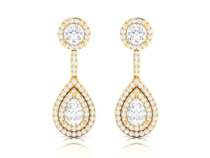 Teardrop Double Halo Drop Earrings In Rose Gold - 5.02 Ct Round Brilliant Cut Diamonds