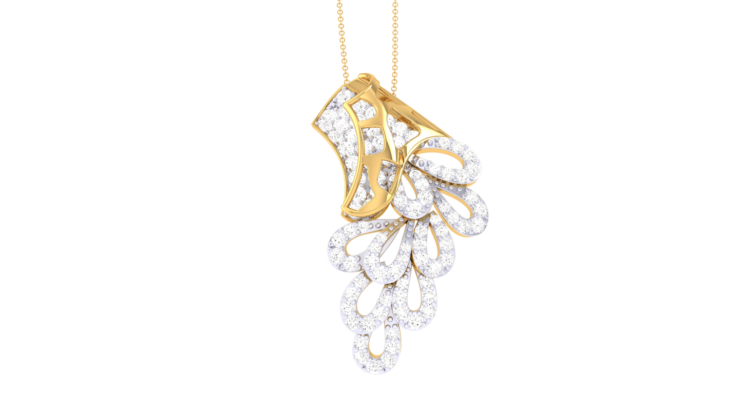 Feather-Inspired Geometric Diamond Pendant In Gold - 0.70 Ct Brilliant Cut
