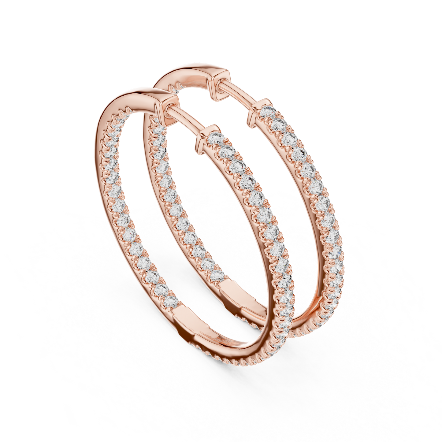 Yellow Gold Hoop Earrings with 0.99CTW Round Cut Pavé Diamonds
