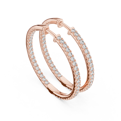 Yellow Gold Hoop Earrings with 0.99CTW Round Cut Pavé Diamonds
