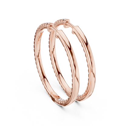 Yellow Gold Hoop Earrings with 0.99CTW Round Cut Pavé Diamonds