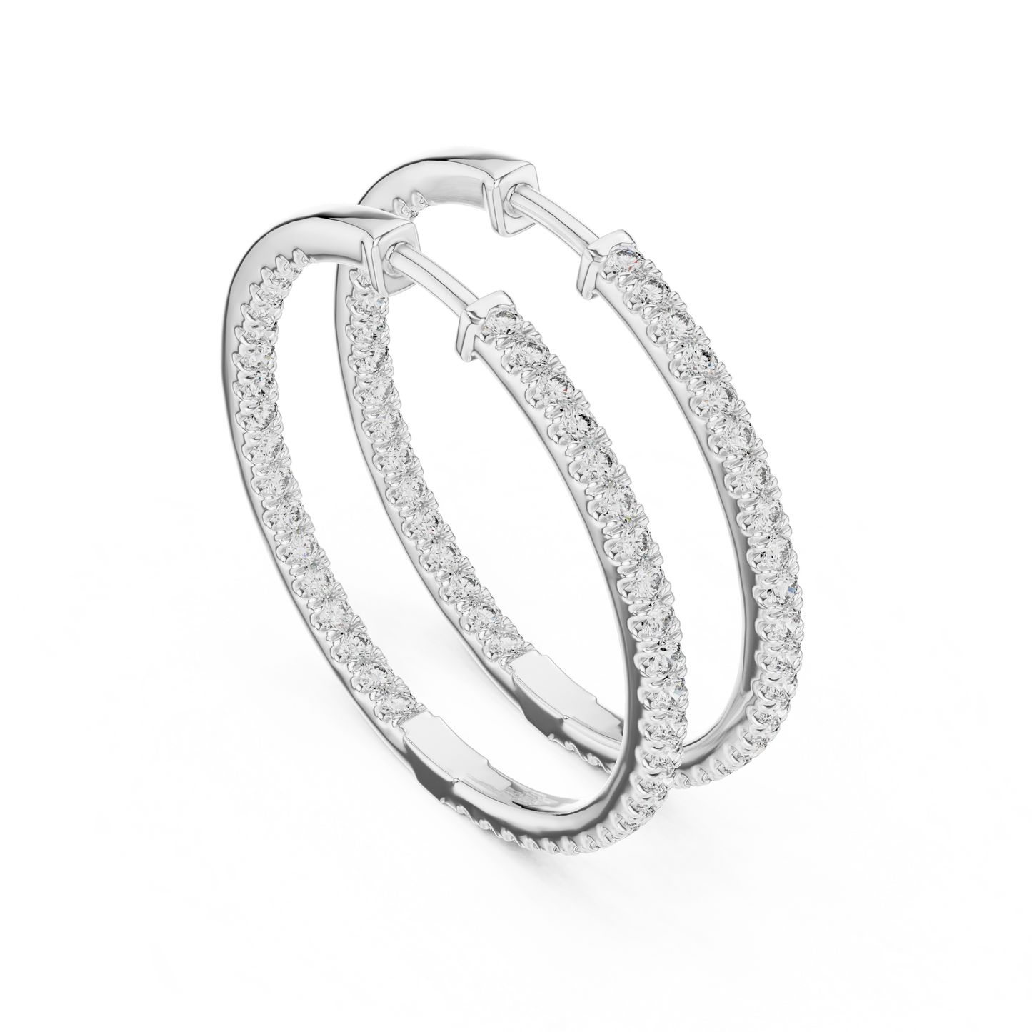Yellow Gold Hoop Earrings with 0.99CTW Round Cut Pavé Diamonds