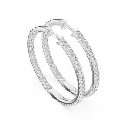 Yellow Gold Hoop Earrings with 0.99CTW Round Cut Pavé Diamonds