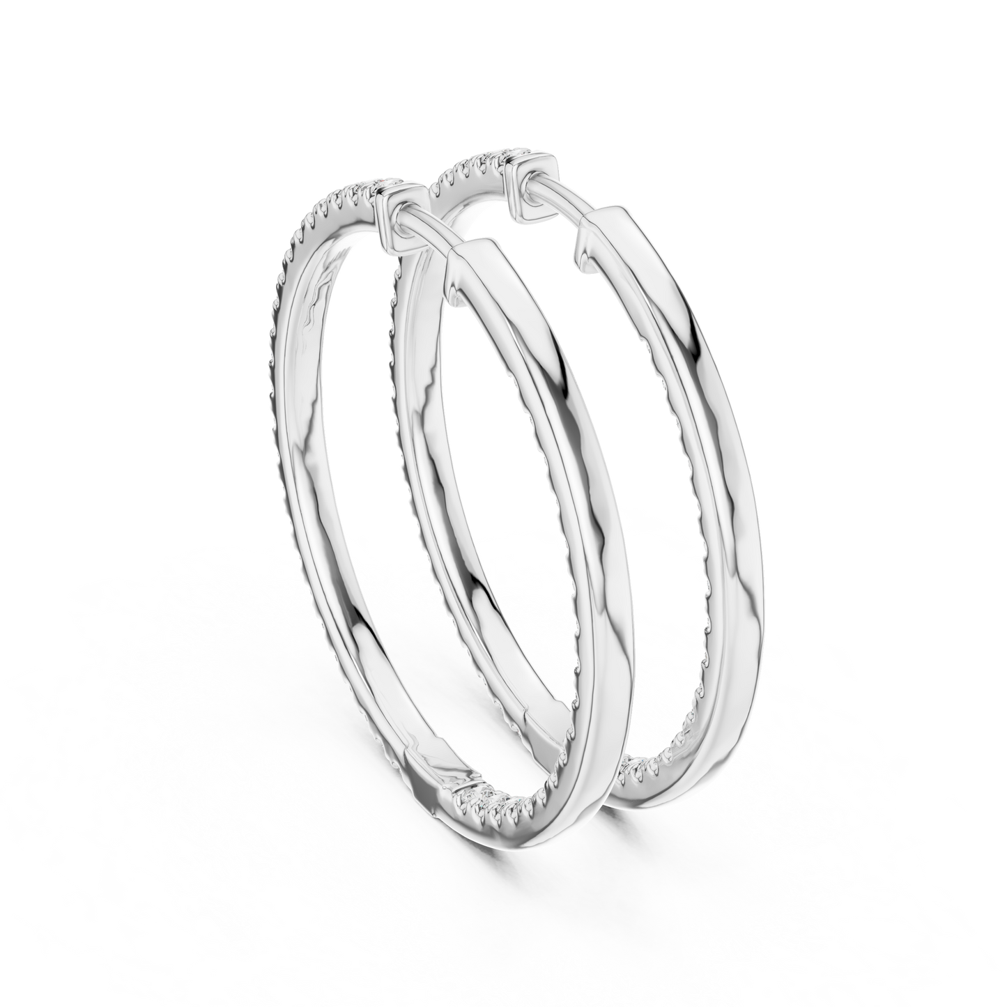 Yellow Gold Hoop Earrings with 0.99CTW Round Cut Pavé Diamonds