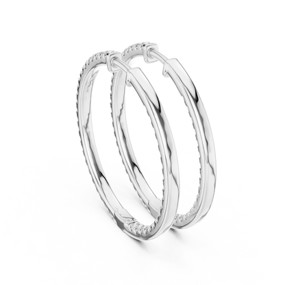 Yellow Gold Hoop Earrings with 0.99CTW Round Cut Pavé Diamonds
