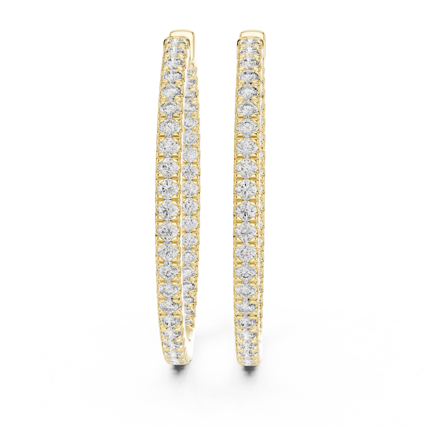 Yellow Gold Hoop Earrings with 0.99CTW Round Cut Pavé Diamonds