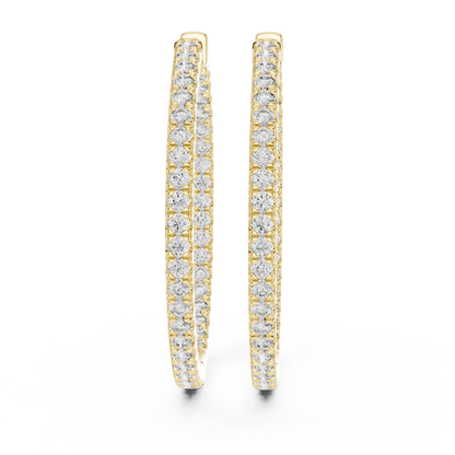 Yellow Gold Hoop Earrings with 0.99CTW Round Cut Pavé Diamonds