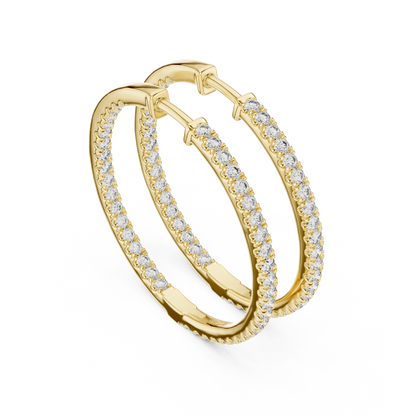 Yellow Gold Hoop Earrings with 0.99CTW Round Cut Pavé Diamonds