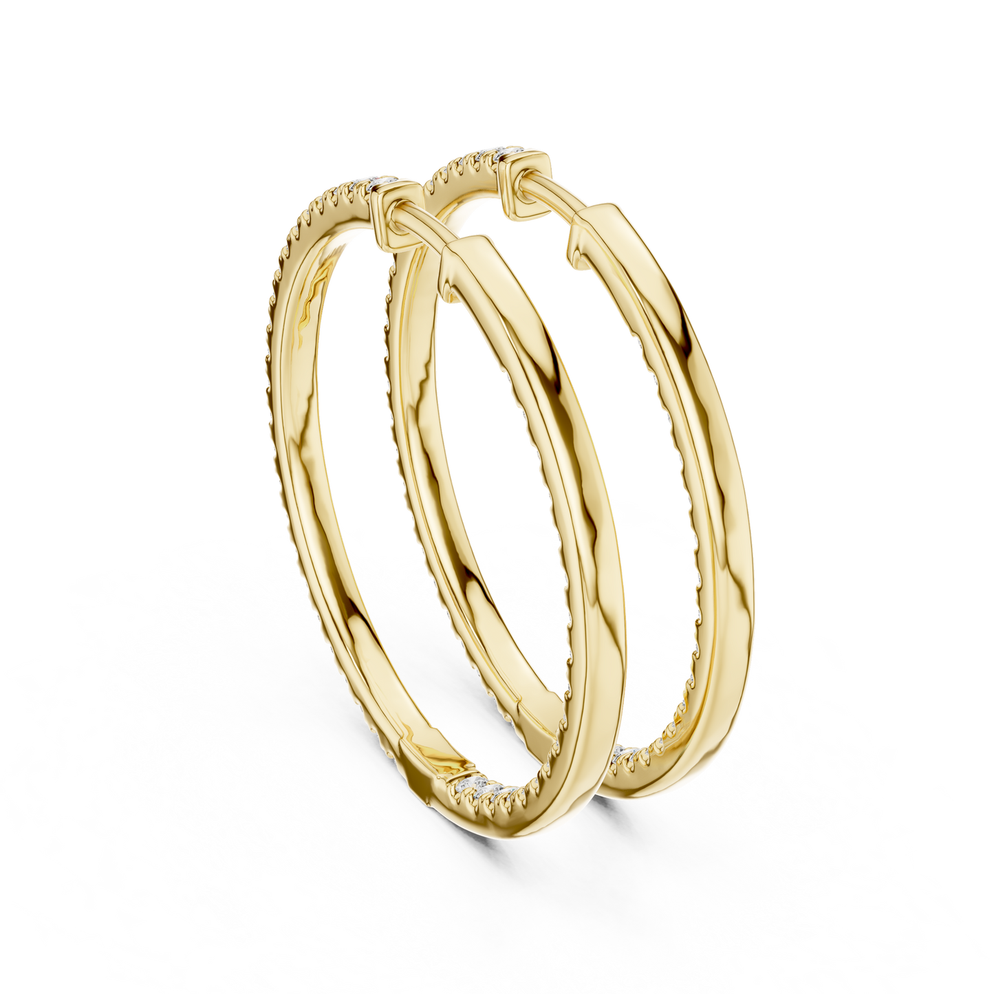 Yellow Gold Hoop Earrings with 0.99CTW Round Cut Pavé Diamonds
