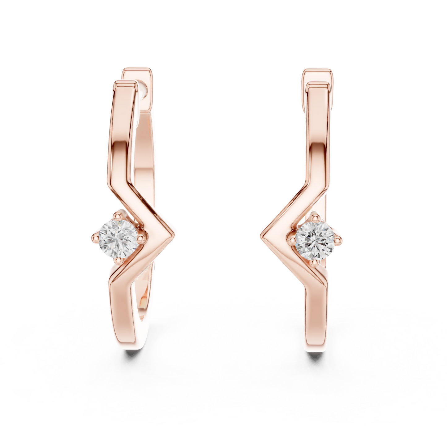 0.04CTW Chevron Solitaire Diamond Huggie Hoop Earrings in Yellow Gold