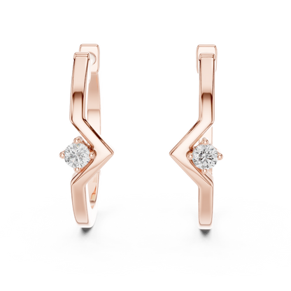 0.04CTW Chevron Solitaire Diamond Huggie Hoop Earrings in Yellow Gold