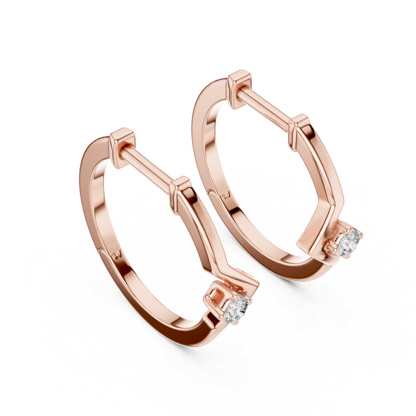 0.04CTW Chevron Solitaire Diamond Huggie Hoop Earrings in Yellow Gold