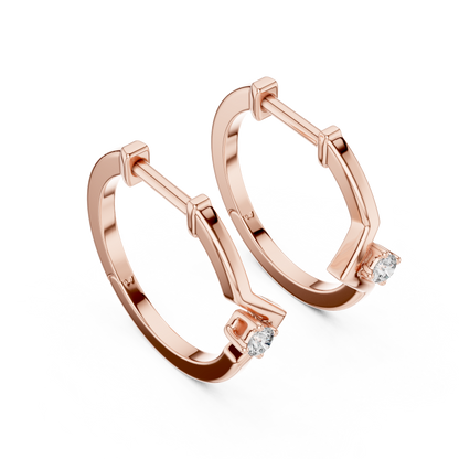 0.04CTW Chevron Solitaire Diamond Huggie Hoop Earrings in Yellow Gold