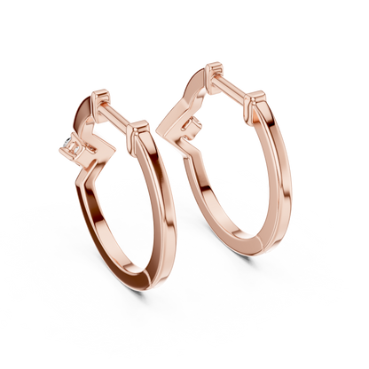 0.04CTW Chevron Solitaire Diamond Huggie Hoop Earrings in Yellow Gold