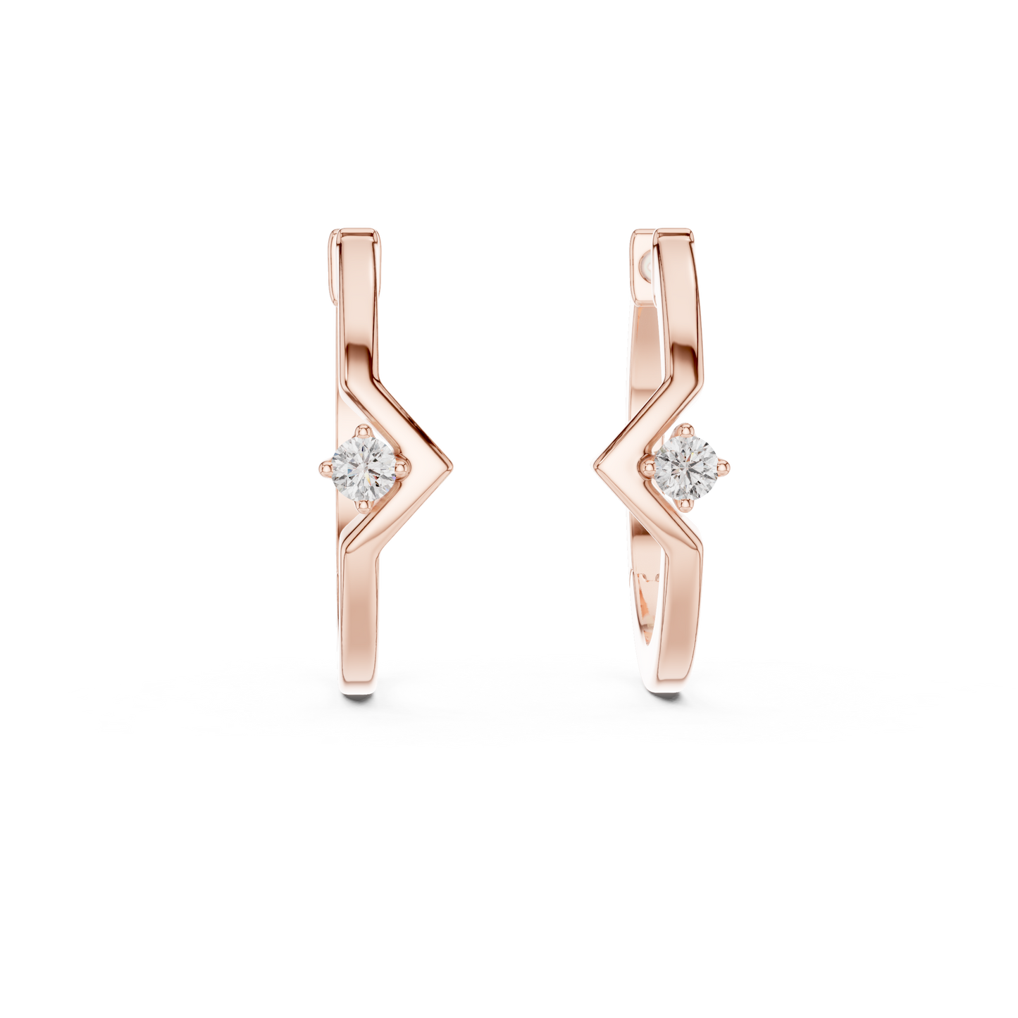 0.04CTW Chevron Solitaire Diamond Huggie Hoop Earrings in Yellow Gold