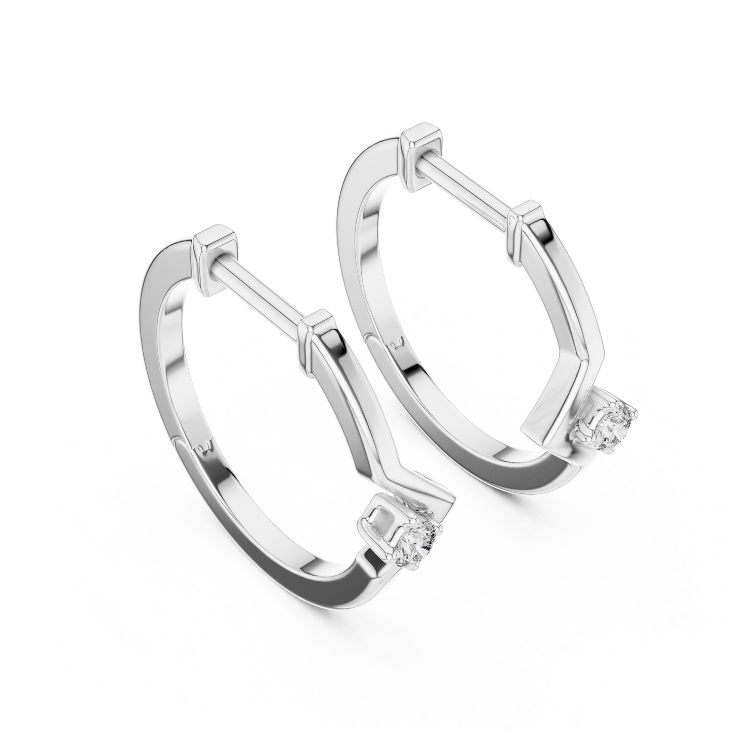 0.04CTW Chevron Solitaire Diamond Huggie Hoop Earrings in Yellow Gold