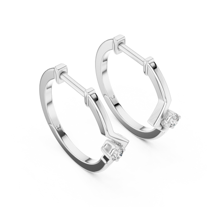 0.04CTW Chevron Solitaire Diamond Huggie Hoop Earrings in Yellow Gold